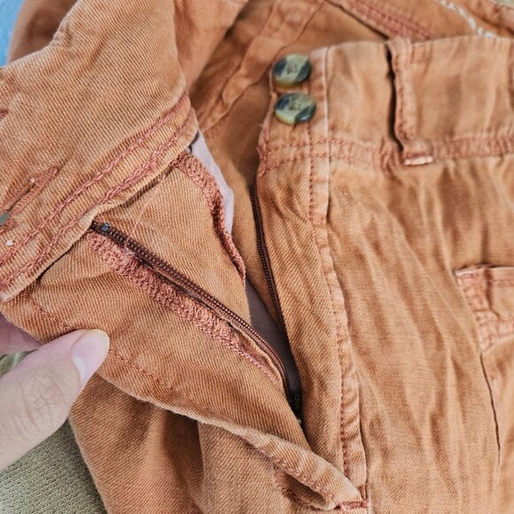 American Eagle Orange Wide Leg Trousers Pants High Waisted Rust Linen Women's 10 - Picture 9 of 10